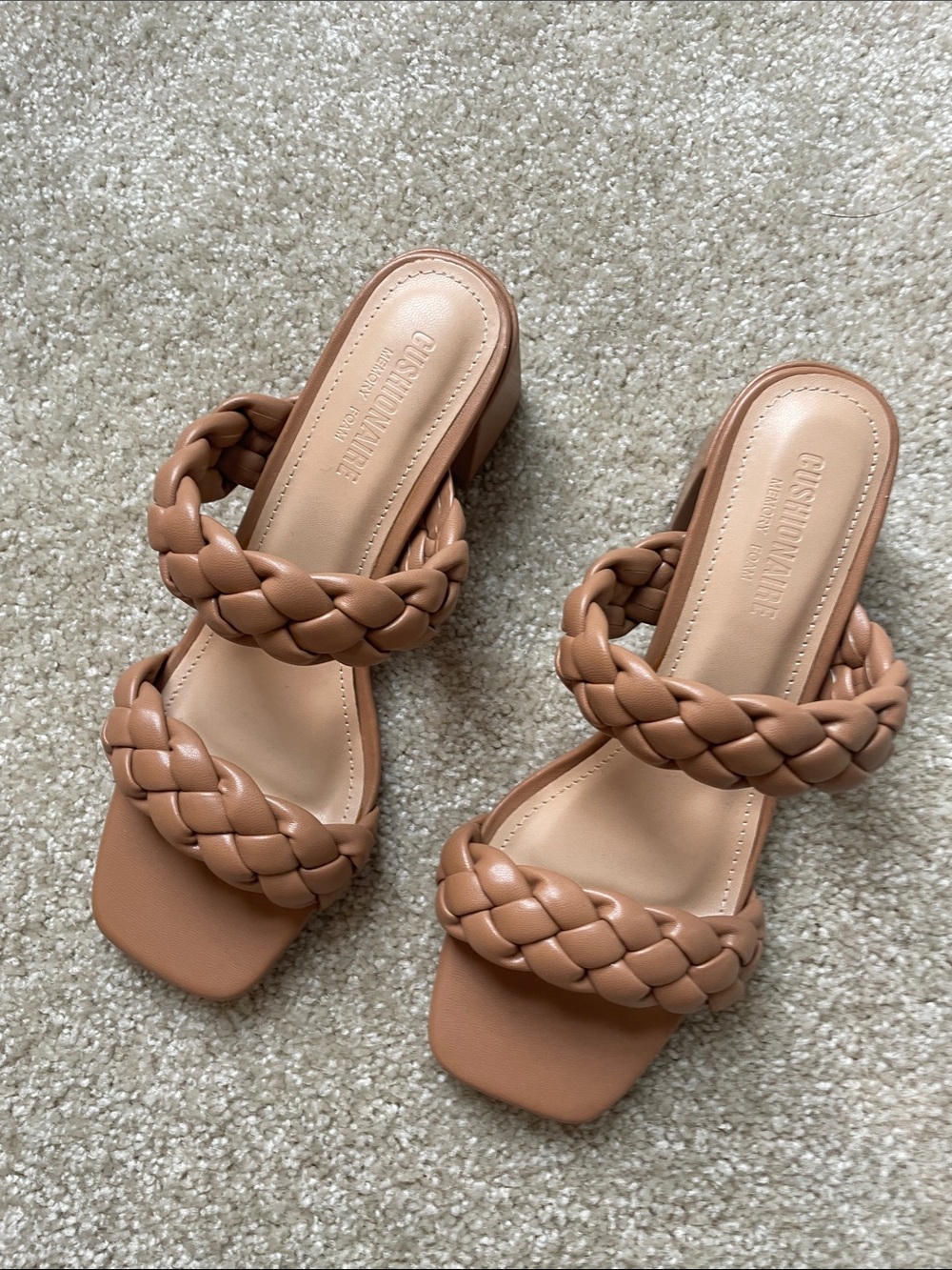 Braided Two-Strap Block Heel Slide — Tan